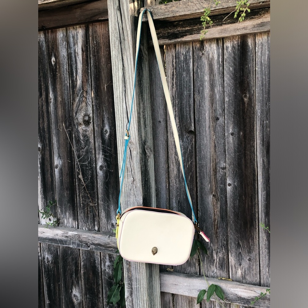 Kurt Geiger Cream Crossbody Bag with Blue and Yellow Straps